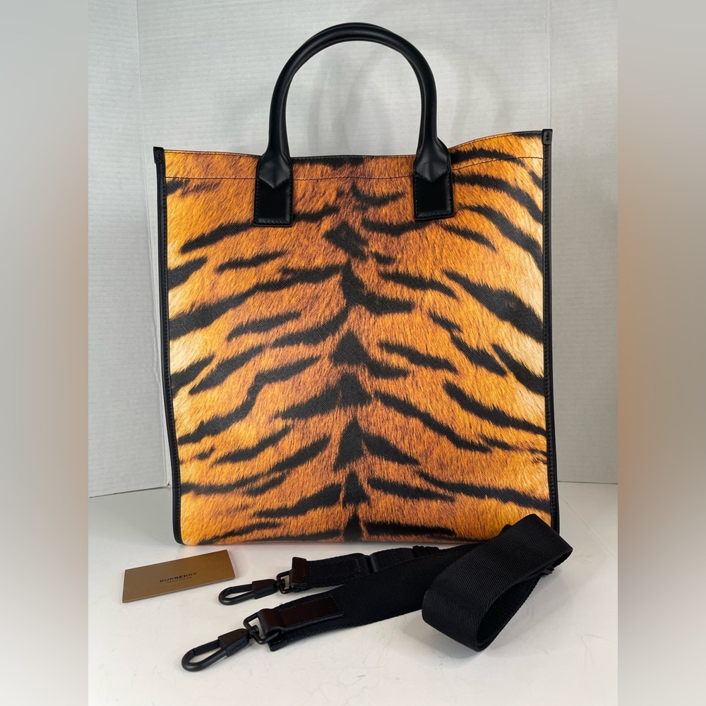 Burberry Tiger Print Tote Bag - Black and Orange - Picture 7 of 15